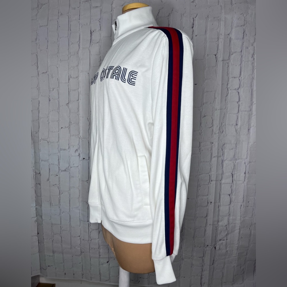 Aeropostale Mens Full Zip Logo Graphic Sweatshirt Mockneck Large White Casual
